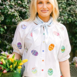 QUEEN OF SPARKLES:  EASTER EGG COTTON BUTTON UP