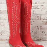 ONLINE EXCLUSIVE:  MIIM TESS RED TALL SUEDE BOOTS