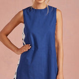 FRIENDLY SMILES FLOWER EMBELLISHED LINEN DRESS