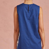 FRIENDLY SMILES FLOWER EMBELLISHED LINEN DRESS