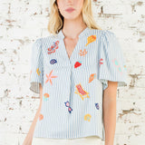 SEASHELLS AND SUNSHINE EMBROIDERED BLOUSE