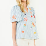 SEASHELLS AND SUNSHINE EMBROIDERED BLOUSE