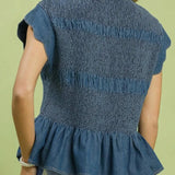 TOTAL FLIRT SCALLOP SLEEVE SMOCKED TOP