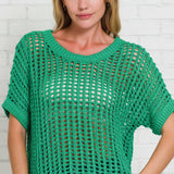 FEELING BREEZY GREEN OPEN KNIT TOP