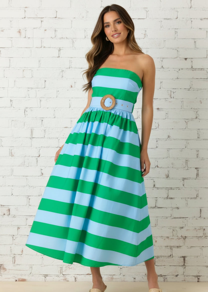 SHEER BLISS STRIPED MIDI DRESS - BLUE OR GREEN Anything Bling Boutique SHEER BLISS STRIPED MIDI DRESS - BLUE OR GREEN Anything Bling Boutique