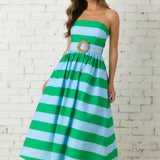 SHEER BLISS STRIPED MIDI DRESS - BLUE OR GREEN