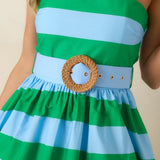 SHEER BLISS STRIPED MIDI DRESS - BLUE OR GREEN