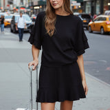 COASTAL CLUB BLACK RUFFLE SLEEVE TOP