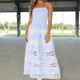 SEASIDE SONATA EMBROIDERY STRIPE MAXI DRESS