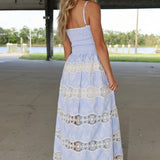 SEASIDE SONATA EMBROIDERY STRIPE MAXI DRESS
