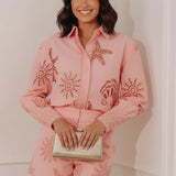 COASTAL VIEWS SEASHELL EMBROIDERED SHIRT