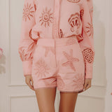 COASTAL VIEWS SEASHELL EMBROIDERED SHORTS