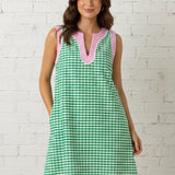 CHERRY COLA CHARM GREEN GINGHAM COTTON DRESS