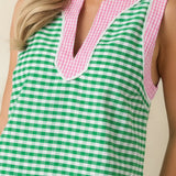 CHERRY COLA CHARM GREEN GINGHAM COTTON DRESS