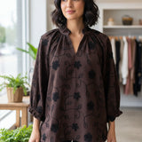 ON THE LIST CHOCOLATE EMBROIDERED TOP