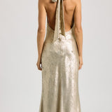 SIP & SPARKLES HALTER COWL NECK MAXI DRESS