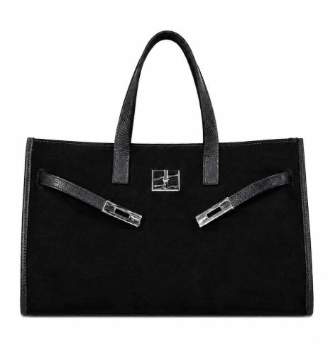 OUT TO LUNCH SUEDE AND LEATHER HANDBAG - BLACK, BROWN OR CAMEL
