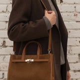 OUT TO LUNCH SUEDE AND LEATHER HANDBAG - BLACK, BROWN OR CAMEL