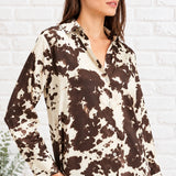 NEVER PRETEND SATIN COW PRINT BLOUSE