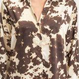 NEVER PRETEND SATIN COW PRINT BLOUSE