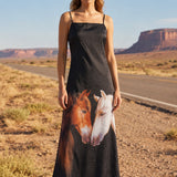 WESTERN ATTITUDE HORSE PRINT DRESS - BLACK, CHAMPAGNE OR MULTI