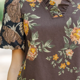 GARDEN WHISPERS CHOCOLATE FLORAL DRESS