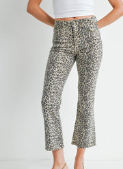 HIGH RISE TONAL CROP FLARE JEANS - LEOPARD OR OPTIC WHITE