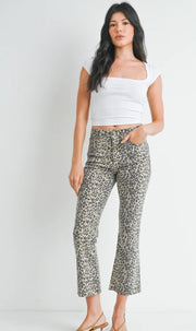 HIGH RISE TONAL CROP FLARE JEANS - LEOPARD OR OPTIC WHITE