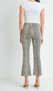 HIGH RISE TONAL CROP FLARE JEANS - LEOPARD OR OPTIC WHITE