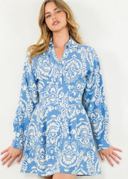 RISING TIDE BLUE PAISLEY MINI DRESS