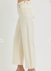 RISEN IVORY HIGH RISE CROP WIDE LEG JEANS