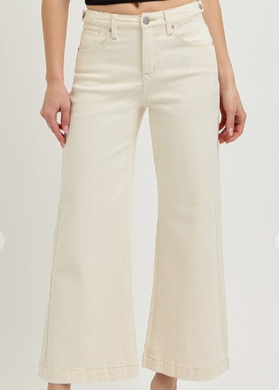 RISEN IVORY HIGH RISE CROP WIDE LEG JEANS