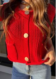 SOME LIKE IT HOT RED CROCHET SWEATER TOP