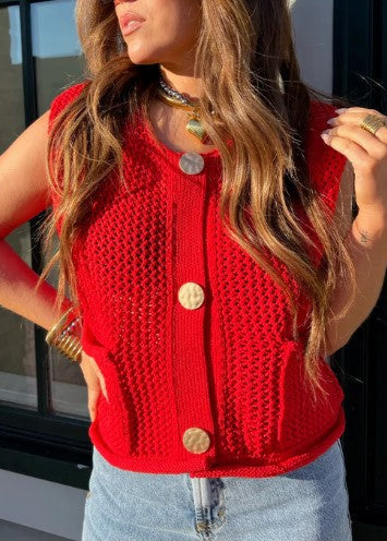 SOME LIKE IT HOT RED CROCHET SWEATER TOP