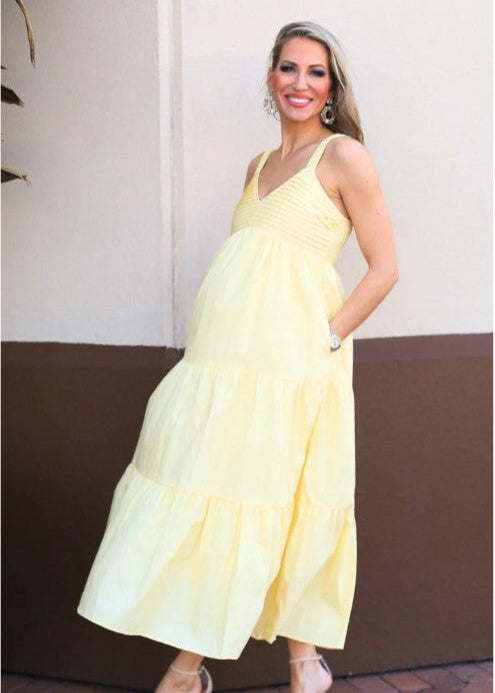 RAY OF CHARM YELLOW SLEEVELESS TIERED MAXI DRESS