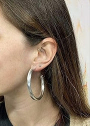 SHEILA FAJL ARLENE BRUSHED SILVER HOOP EARRINGS