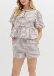 FLIGHT PLANS PINK STRIPE SHORTS