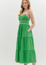 TICKET TO PARADISE KELLY GREEN MIDI DRESS