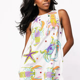 QUEEN OF SPARKLES CRAB STARFISH & LOBSTER FRINGE DRESS