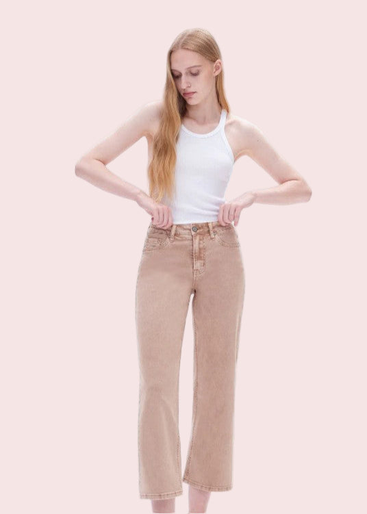 BAYEAS BELLA MID RISE STRAIGHT LEG JEANS - BEIGE
