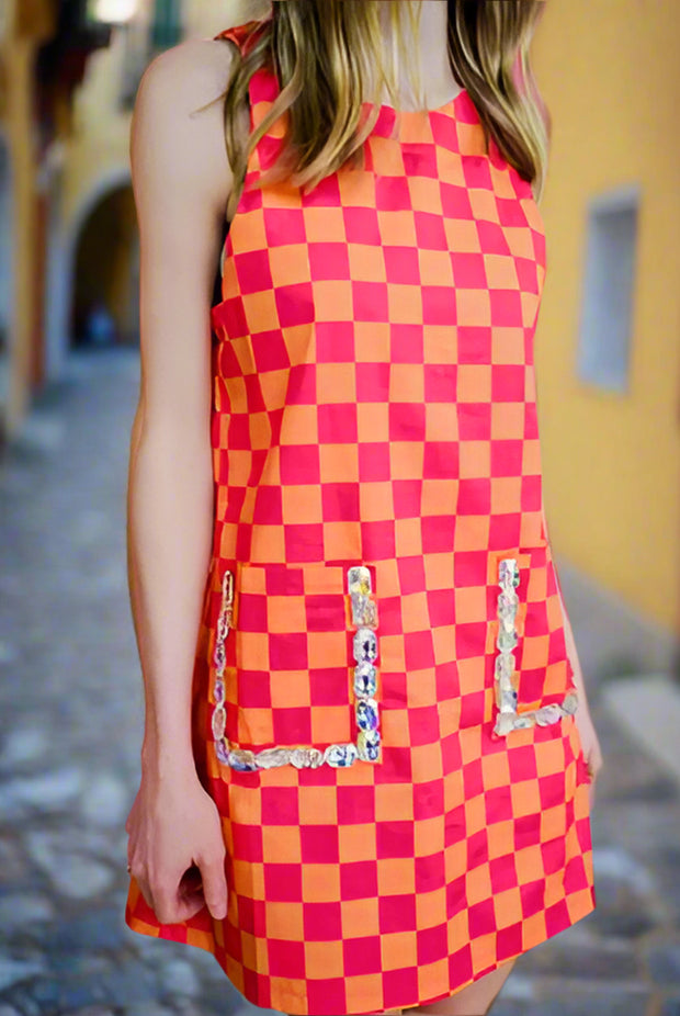 PLAID JEWEL POCKET COTTON TANK DRESS