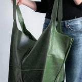 RETRO OVERSIZED SOFT VEGAN LEATHER TOTE - BLACK, CAMEL OR OLIVE