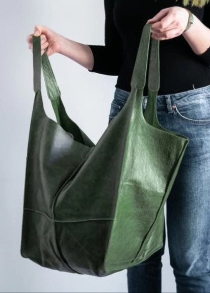 RETRO OVERSIZED SOFT VEGAN LEATHER TOTE - BLACK, CAMEL OR OLIVE