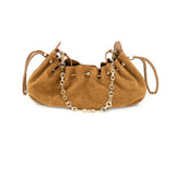 SADDLE SHOULDER BAG - BLACK PATENT OR TAN SUEDE