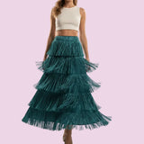 BRING THE DRAMA TIERED FRINGE SKIRT - ASSORTED COLORS