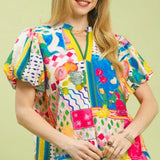 COLORFUL COASTLINE ABSTRACT PRINT BLOUSE