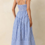 OCEAN BREEZE BLUE STRIPED MIDI DRESS