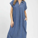DENIM DREAMS STONE WASH MIDI DRESS