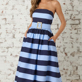 SHEER BLISS STRIPED MIDI DRESS - BLUE OR GREEN
