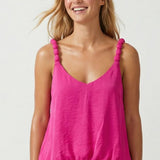 SET FOR VACAY BUBBLE HEM ACCENT TOP -   ASSORTED COLORS